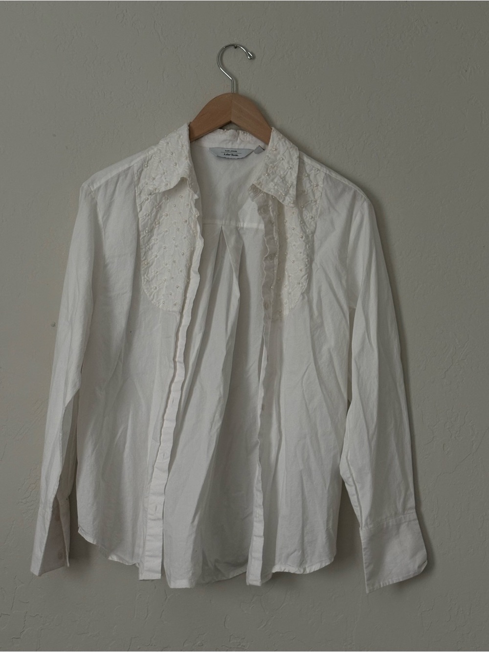 & OTHER STORIES embroidered pearl embellished cotton shirt - Picture 6 of 8